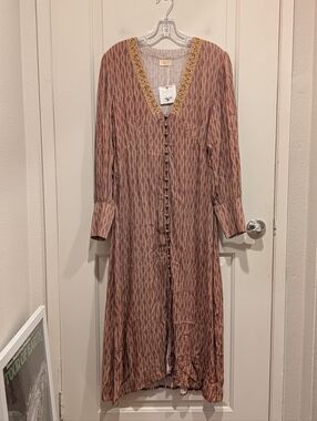 NKN Nekane Viscose Long Button-Front Boho Dress in Dusty Rose Medium